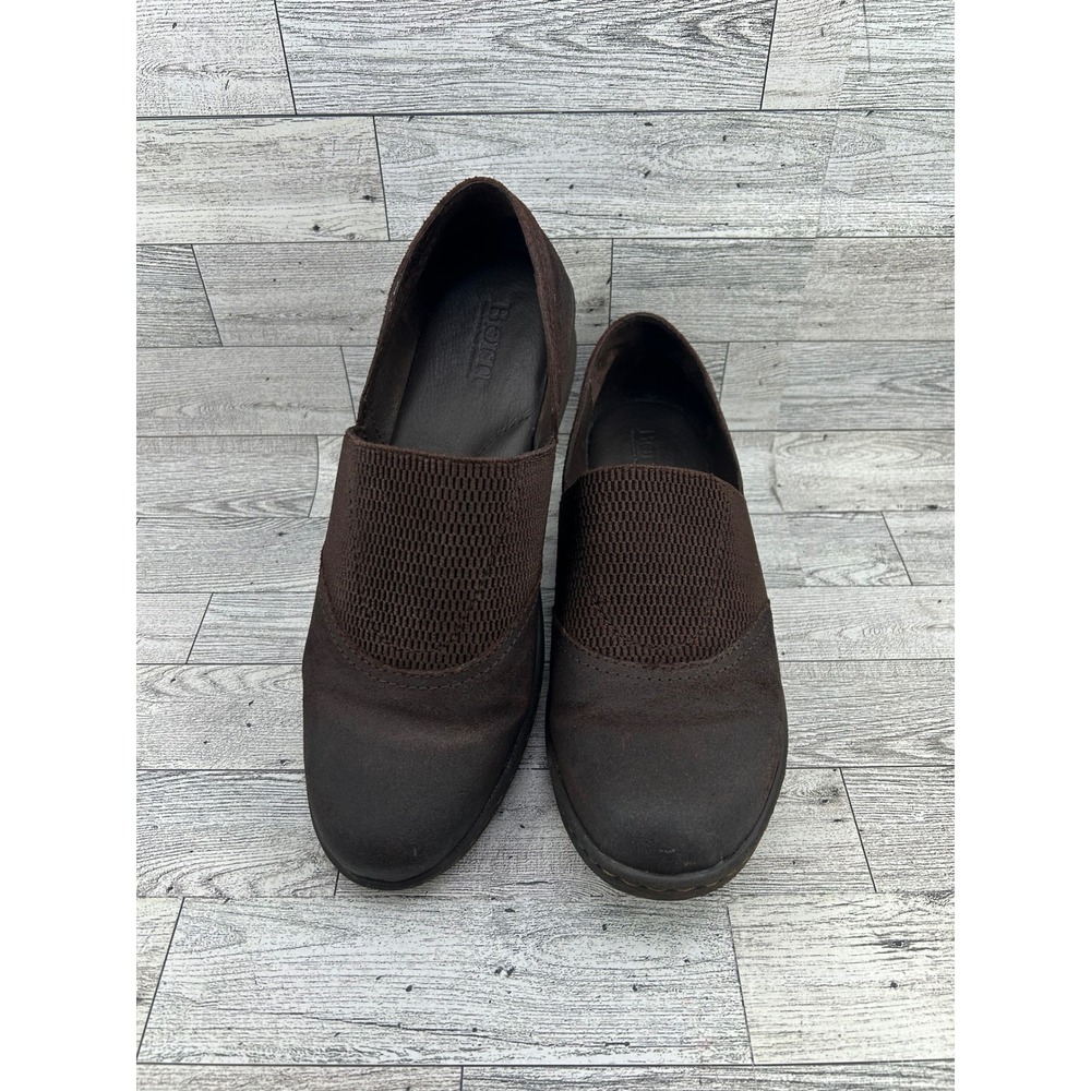 Born Women's Dark Brown Suede & Knit Slip On Wedge Shoes Size 9